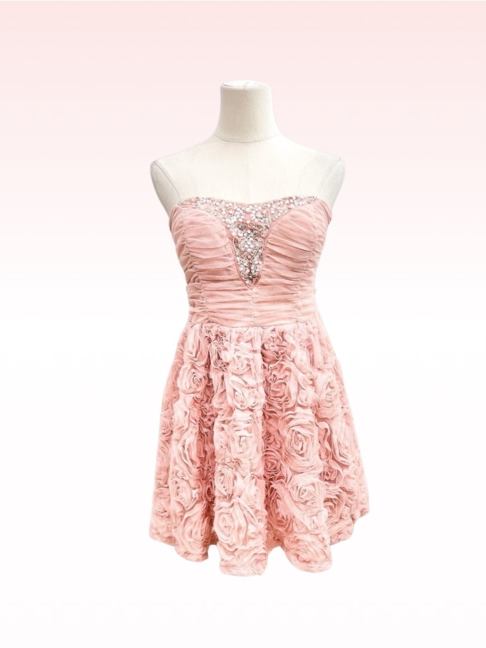 WINDSOR Pink Rose Ruffle Strapless Mini Dress (Sz 7)